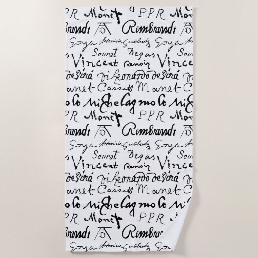 有名なアーティストの署名パターン ビーチタオル (正面)