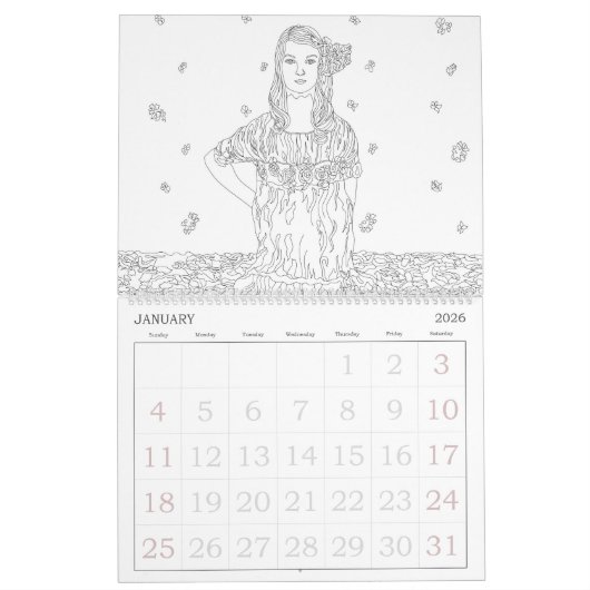 有名なアートワーク大人の彩色 カレンダー (1月 2026)