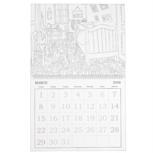 有名なアートワーク大人の彩色 カレンダー (3月 2026)