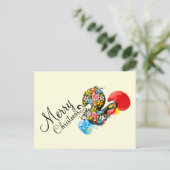 有名なオンドリのBarcelosの花柄06のメリークリスマス シーズンポストカード (スタンド正面)