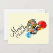 有名なオンドリのBarcelosの花柄06のメリークリスマス シーズンポストカード (正面/裏面)