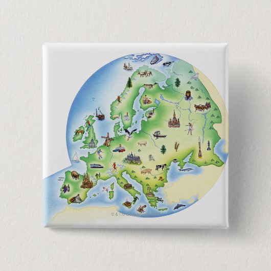 有名なヨーロッパのイラストレーションの地図 缶バッジ (正面)