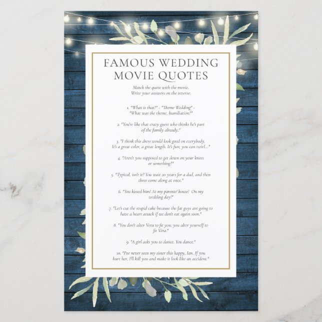 有名な映画の名セリフ ブライダルシャワーゲーム (正面)