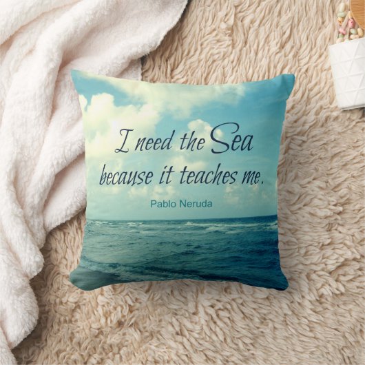 有名な海の引用文のパブロNERUDAの枕 クッション (ブランケット)