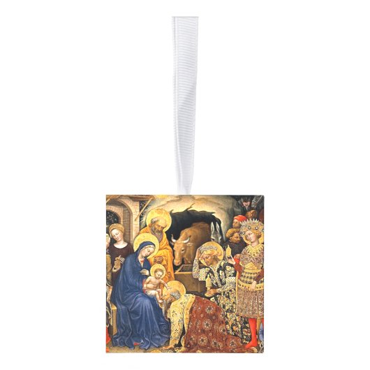 有名な絵画のクリスマス出生 キューブオーナメント (右)