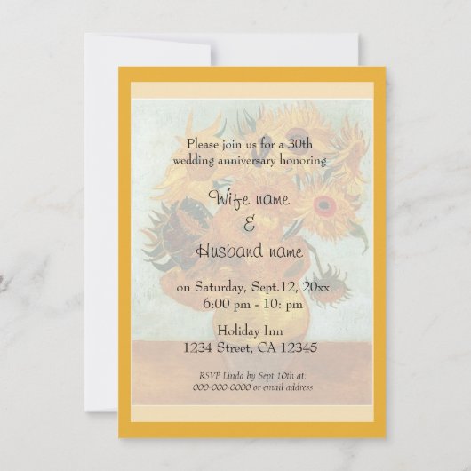 有名な美術品　１２本のひまわり　記念日 招待状 (裏面)