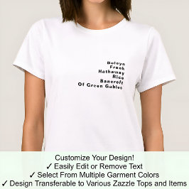 有名な著名人のカスタマイズ可能な姓リスト 06B Tシャツ
