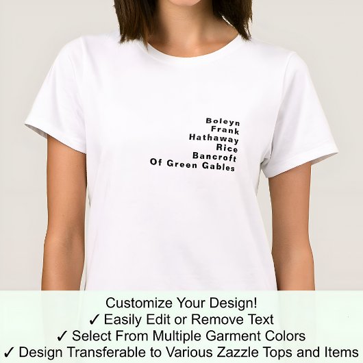 有名な著名人のカスタマイズ可能な姓リスト 06B Tシャツ