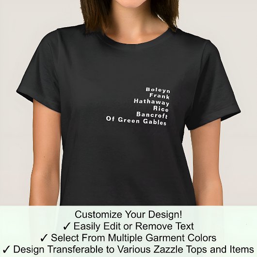 有名な著名人のカスタマイズ可能な姓リスト 06W Tシャツ