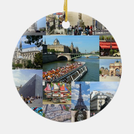 有名な視力のパリの写真のコラージュ セラミックオーナメント (裏面)