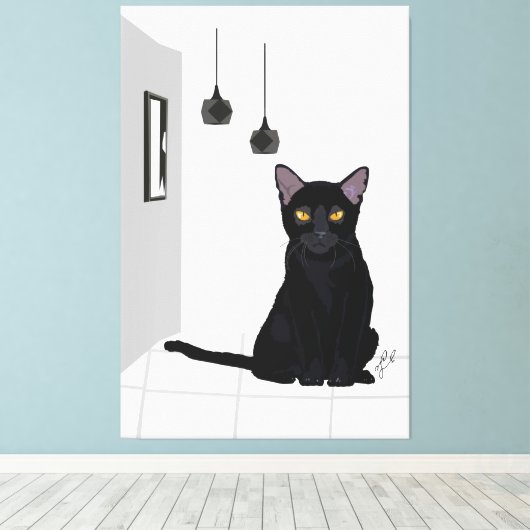 有名な黒猫絵を描の壁画 キャンバスプリント (インサイチュ (ウッドフロア))
