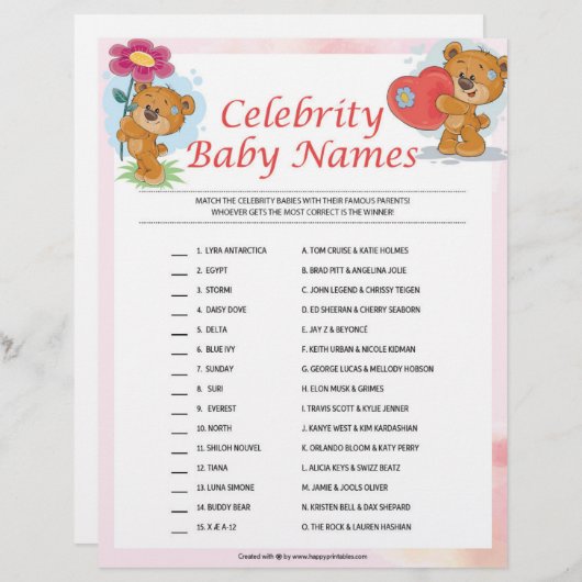 有名人の赤ん坊の名前[テディベア] レターヘッド (正面/裏面)