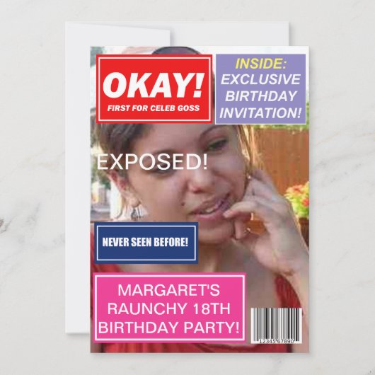 有名人ゴシップ雑誌風カスタム誕生日招待状 招待状 (正面)