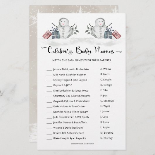 有名人ベビーネーム雪だるまベビーシャワー (正面/裏面)