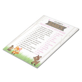 有名人ベビーピンクウッドランド赤ちゃんシャワーゲーム ノートパッド