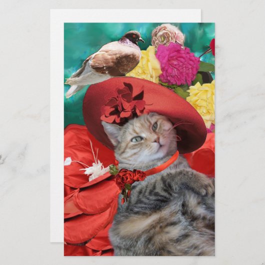 有名人猫プリンセス赤帽子及び鳩 便箋 (正面/裏面)