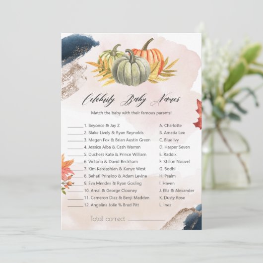 有名人赤ちゃん名カボチャ赤ちゃんシャワーゲームカード 招待状 (スタンド正面)