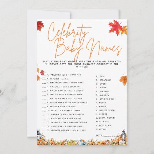 有名人赤ちゃん名赤ちゃんシャワーゲームフローラかわいい 招待状 (正面)