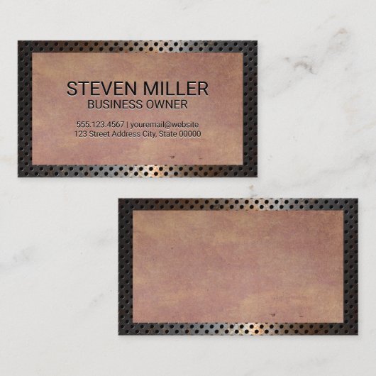 有孔素朴金縁ど属 |古いテクスチャ 名刺 (正面/裏面)