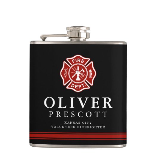 有志の消防士|のマルタ十字のカスタムの黒 フラスク (正面)