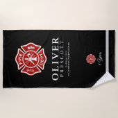 有志の消防士|のマルタ十字の記号の黒 ビーチタオル (正面)