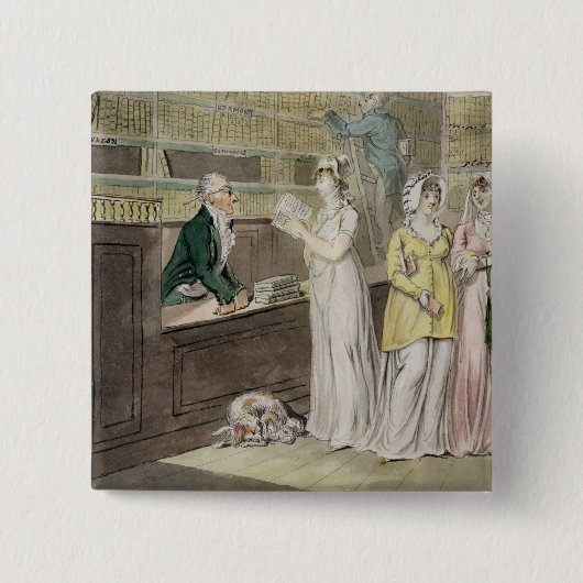 有料貸出図書館(およびw/cおよびwペンとインク 缶バッジ (正面)