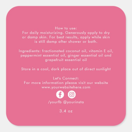 有機ビジネスビューティー製品成分 ピンク スクエアシール (正面)