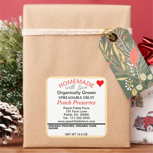 有機レッドオレンジピーチ保存缶詰 スクエアシール (クリスマス)