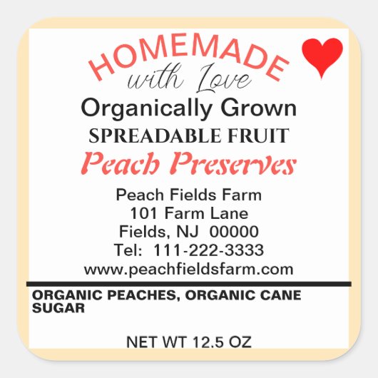 有機レッドオレンジピーチ保存缶詰 スクエアシール (正面)