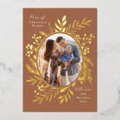 有機的なウィンターボタニカル オーバルフォトシェイプ ラスト 箔シーズンカード (正面)