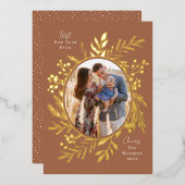 有機的なウィンターボタニカル オーバルフォトシェイプ ラスト 箔シーズンカード (正面/裏面)