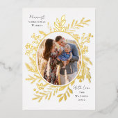 有機的なウィンターボタニカル オーバルフォトホワイト 箔シーズンカード (正面)