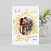 有機的なウィンターボタニカル オーバルフォトホワイト 箔シーズンカード (立ち正面)