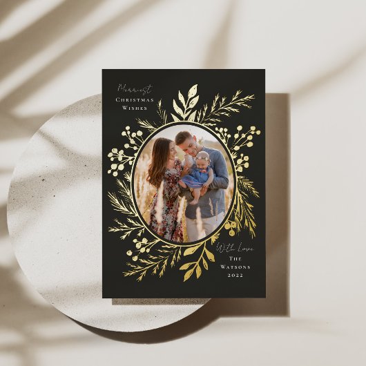 有機的なウィンターボタニカル オーバルフォト型 スレート 箔シーズンカード