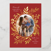 有機的なウィンターボタニカル オーバルフォト型 レッド 箔シーズンカード (正面)