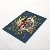 有機的なウィンターボタニカル オーバルフォト ネイビー 箔シーズンカード (回転した状態)