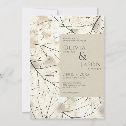 有機的なピンク色の亜麻色のモカ色の水彩画の招待状 招待状 (正面)