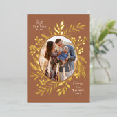 有機的な冬の植物 オーバル フォト シェイプ ラスト 箔シーズンカード (立ち正面)