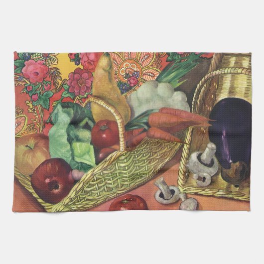 有機食品、庭の野菜、咲く花 キッチンタオル (横)