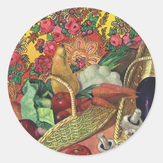 有機食品、庭の野菜、咲く花 ラウンドシール (正面)