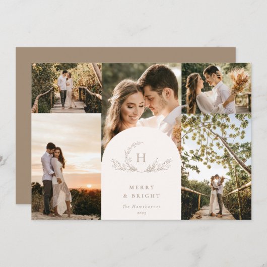 有機 モノグラム 5 枚 写真 ホリデー カード (正面/裏面)