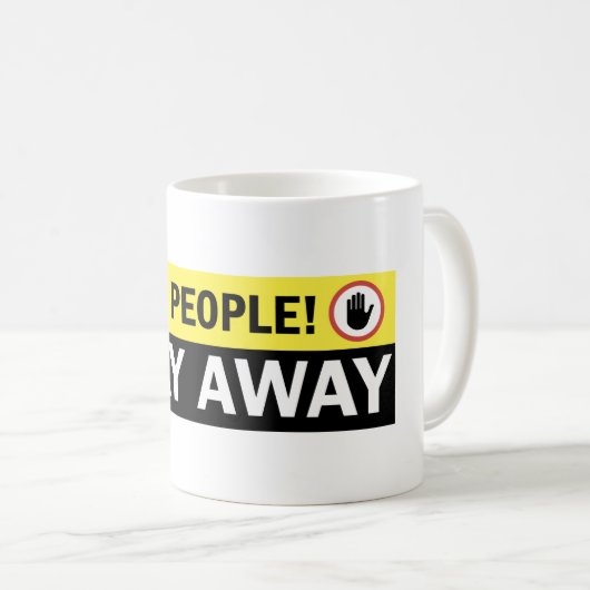 有毒な人々は遠くにな警告標識をとどまります コーヒーマグカップ (正面右)