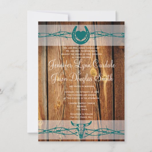 有素朴刺鉄線馬蹄結婚式招待状 招待状 (正面)