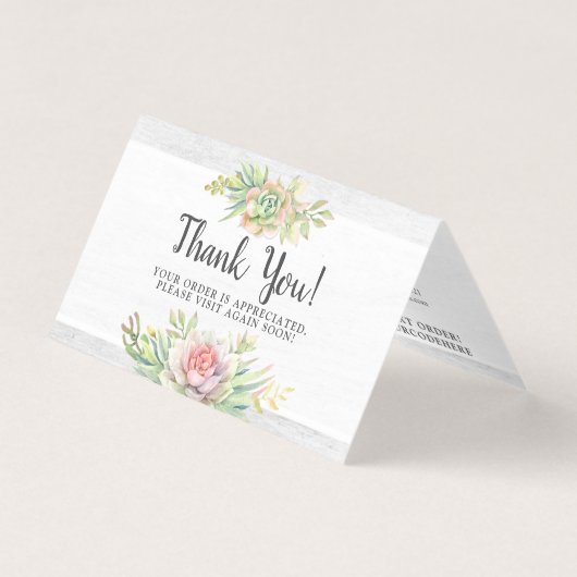 有難うござい素朴ます水色の多肉質デザートカード (正面)