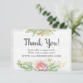 有難うござい素朴ます水色の多肉質デザートカード 招待状 (スタンド正面)