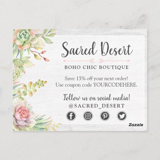 有難うござい素朴ます水色多肉質の砂漠のサボテン ポストカード (裏面)