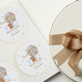 有難うござる青い熊 ラウンドシール