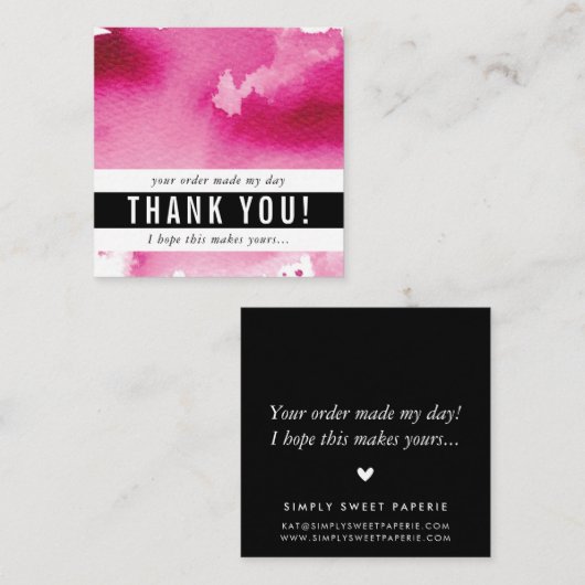 有難うごモダンシンプルはっきりした水の色ホットピンク スクエア名刺 (正面/裏面)