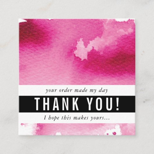 有難うごモダンシンプルはっきりした水の色ホットピンク スクエア名刺 (正面)