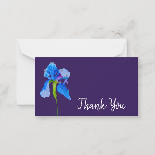 有難うまモダンう青い花水彩画 ノートカード (正面)